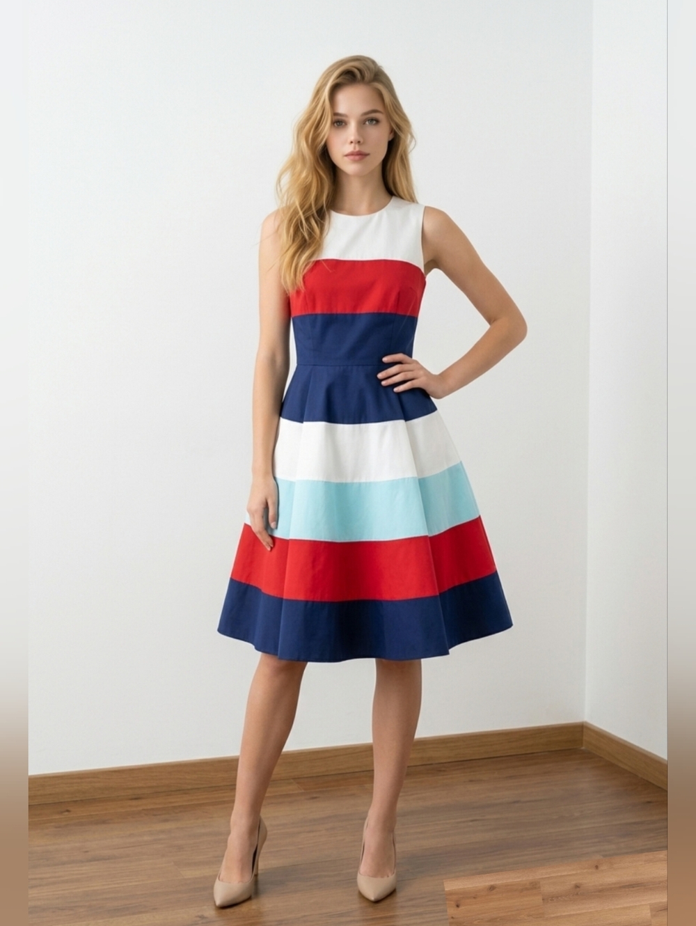 Kate Spade Corley Dress Colorblock Fit & Flare Cotton Sleeveless